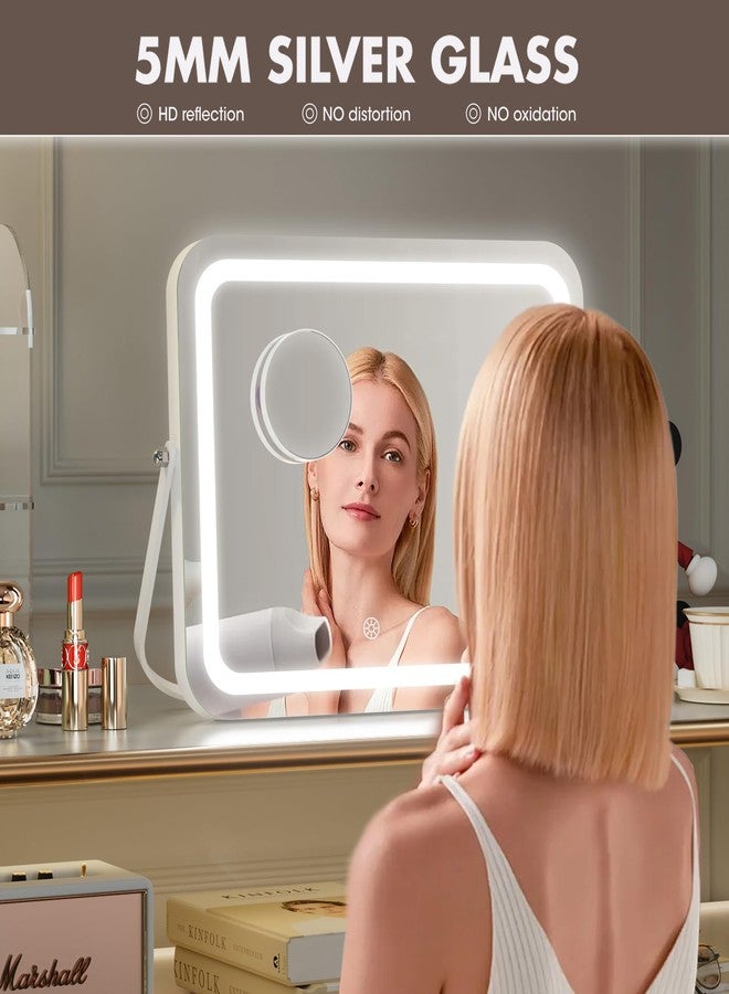 Hasipu مرآة زينة هاسيبُو بإضاءة، مرآة مكياج LED مقاس 14 × 10 بوصة، 3 أوضاع إضاءة، تحكم ذكي باللمس، قابلة للتعتيم، دوران 360 درجة، إطار أبيض مستطيل، مع عدسة مكبرة 5x - Image 3